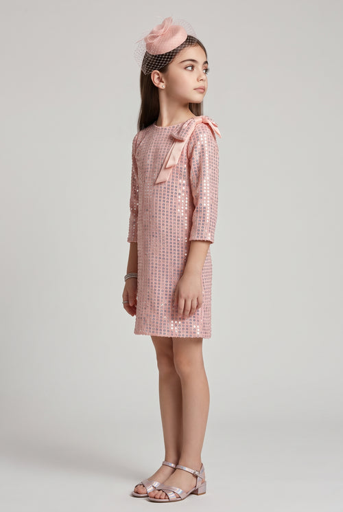 Peach Sequin Embellished Partywear Dress M2345