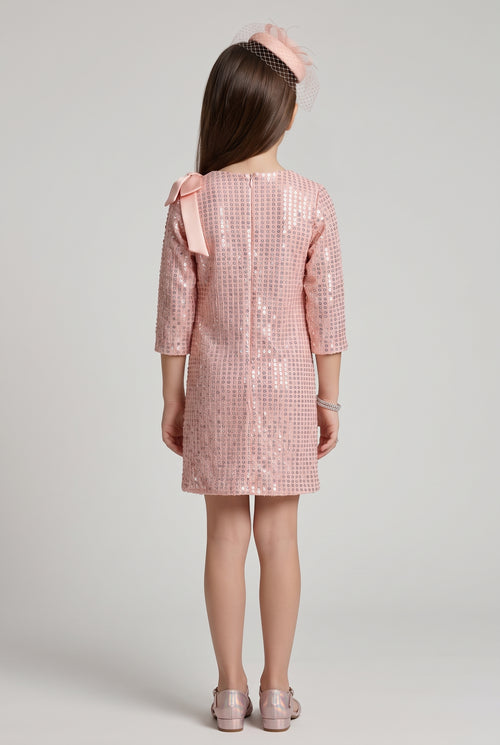 Peach Sequin Embellished Partywear Dress M2345