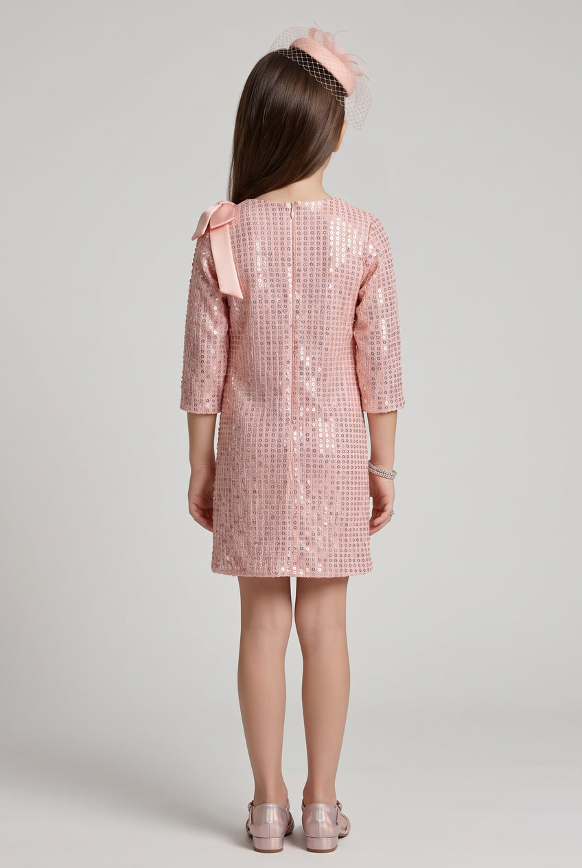 Peach Sequin Embellished Partywear Dress M2345