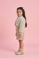 Gold Sequin Party Dress with Fur Shrug M2354