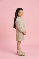 Gold Sequin Party Dress with Fur Shrug M2354