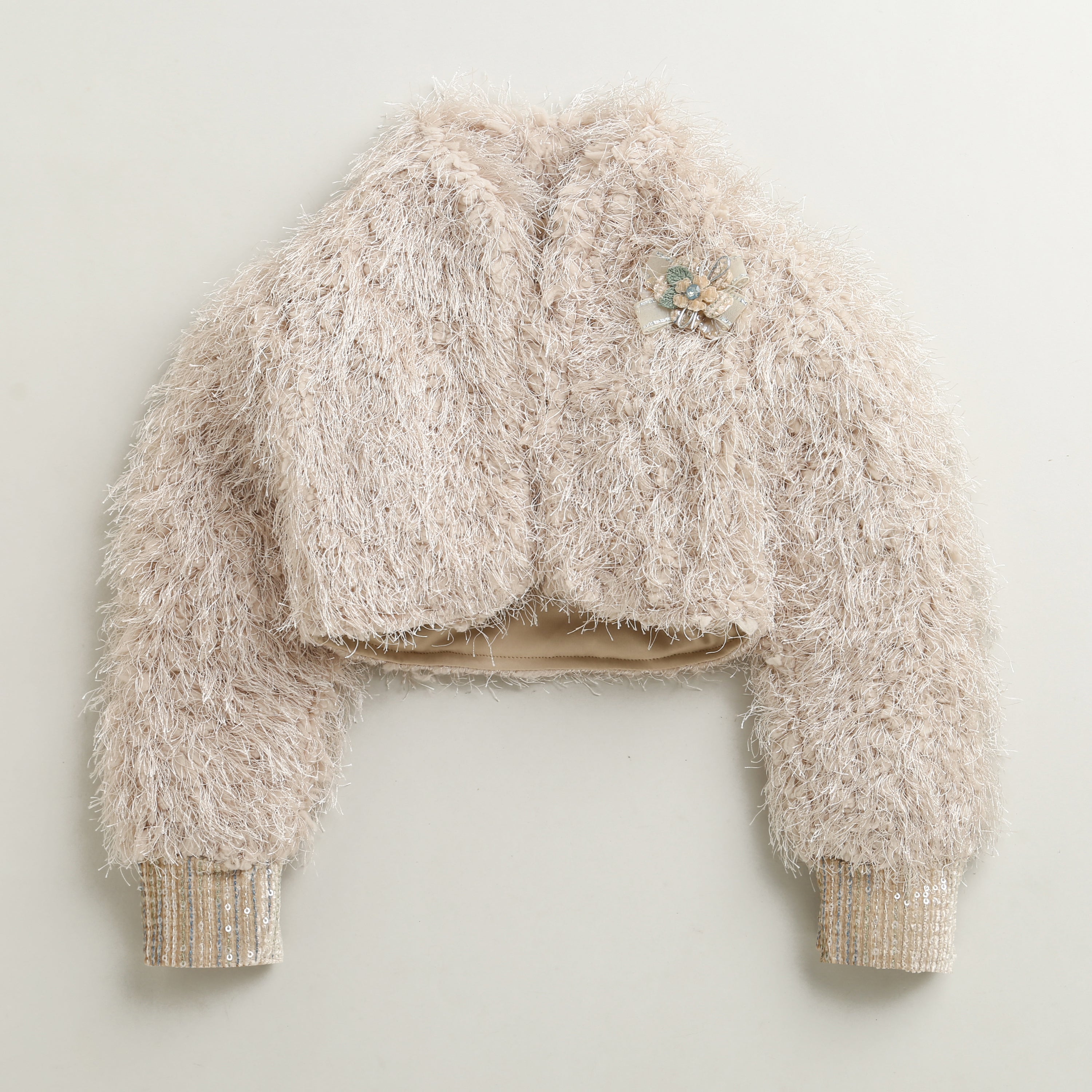 Gold Sequin Party Dress with Fur Shrug