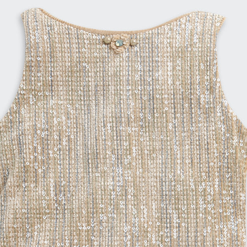Gold Sequin Party Dress with Fur Shrug M2354