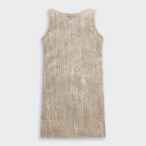 Gold Sequin Party Dress with Fur Shrug M2354
