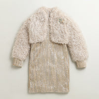 Gold Sequin Party Dress with Fur Shrug