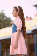 Peach Collared Dress with Denim Corset Style M2383