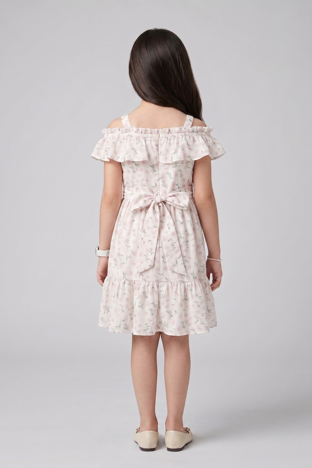 Pista Green Floral Ruffle Neck Dress M2386