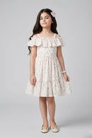 Pista Green Floral Ruffle Neck Dress M2386