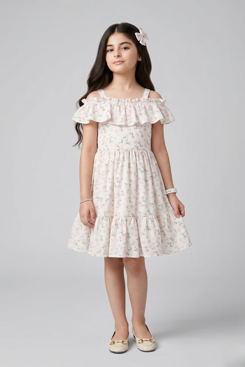 Pista Green Floral Ruffle Neck Dress M2386