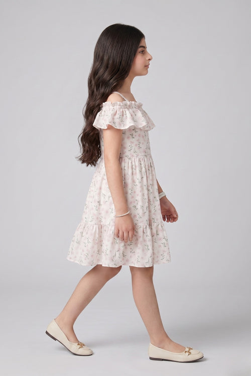 Pista Green Floral Ruffle Neck Dress M2386