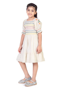 Cream Embroidered Top & Skirt Dress for Girls