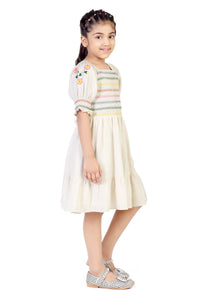 Cream Embroidered Top & Skirt Dress for Girls