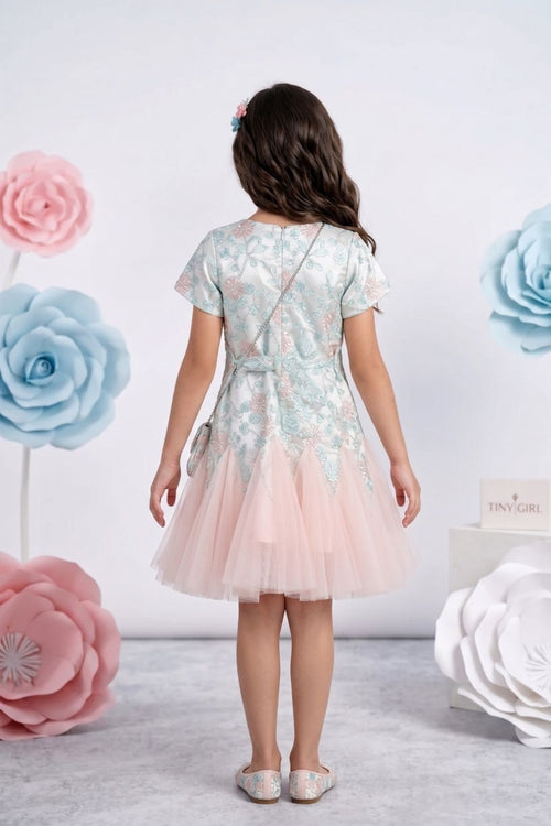 Peach & Blue Net Party Dress for Girls M2393