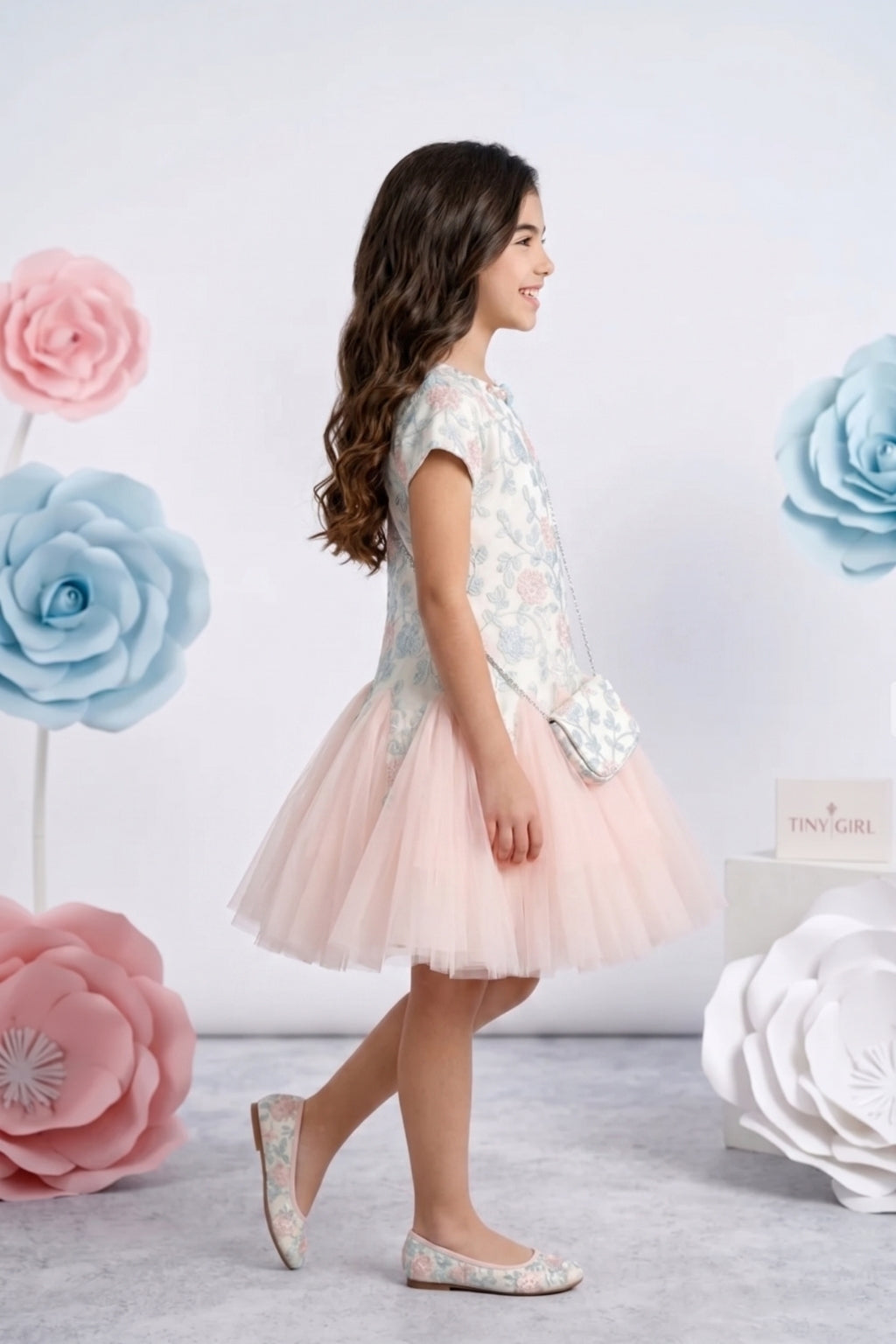 Peach & Blue Net Party Dress for Girls M2393