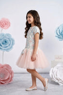 Peach & Blue Net Party Dress for Girls M2393
