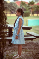 Girls Blue Floral Ruffle Dress M2401
