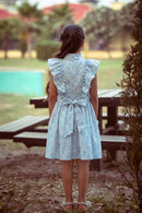 Girls Blue Floral Ruffle Dress M2401