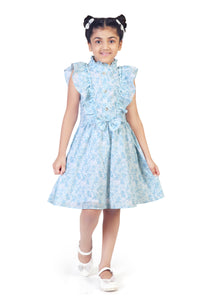Blue Floral Fit and Flare Dress for Girls