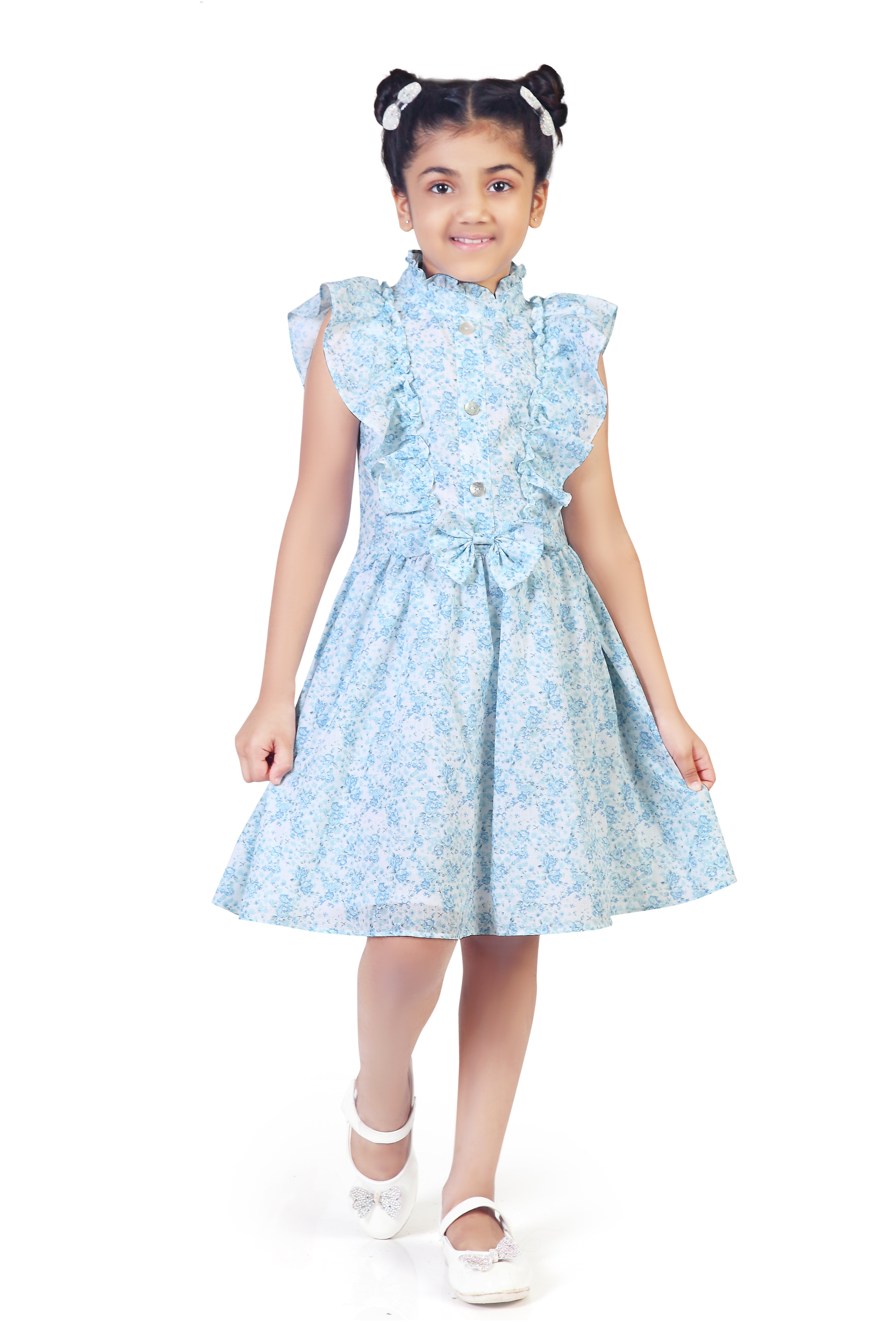 Blue Floral Fit and Flare Dress for Girls