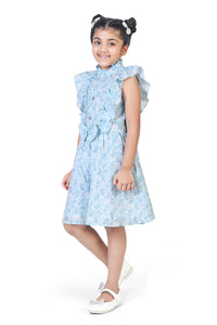 Blue Floral Fit and Flare Dress for Girls