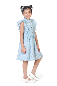 Blue Floral Fit and Flare Dress for Girls