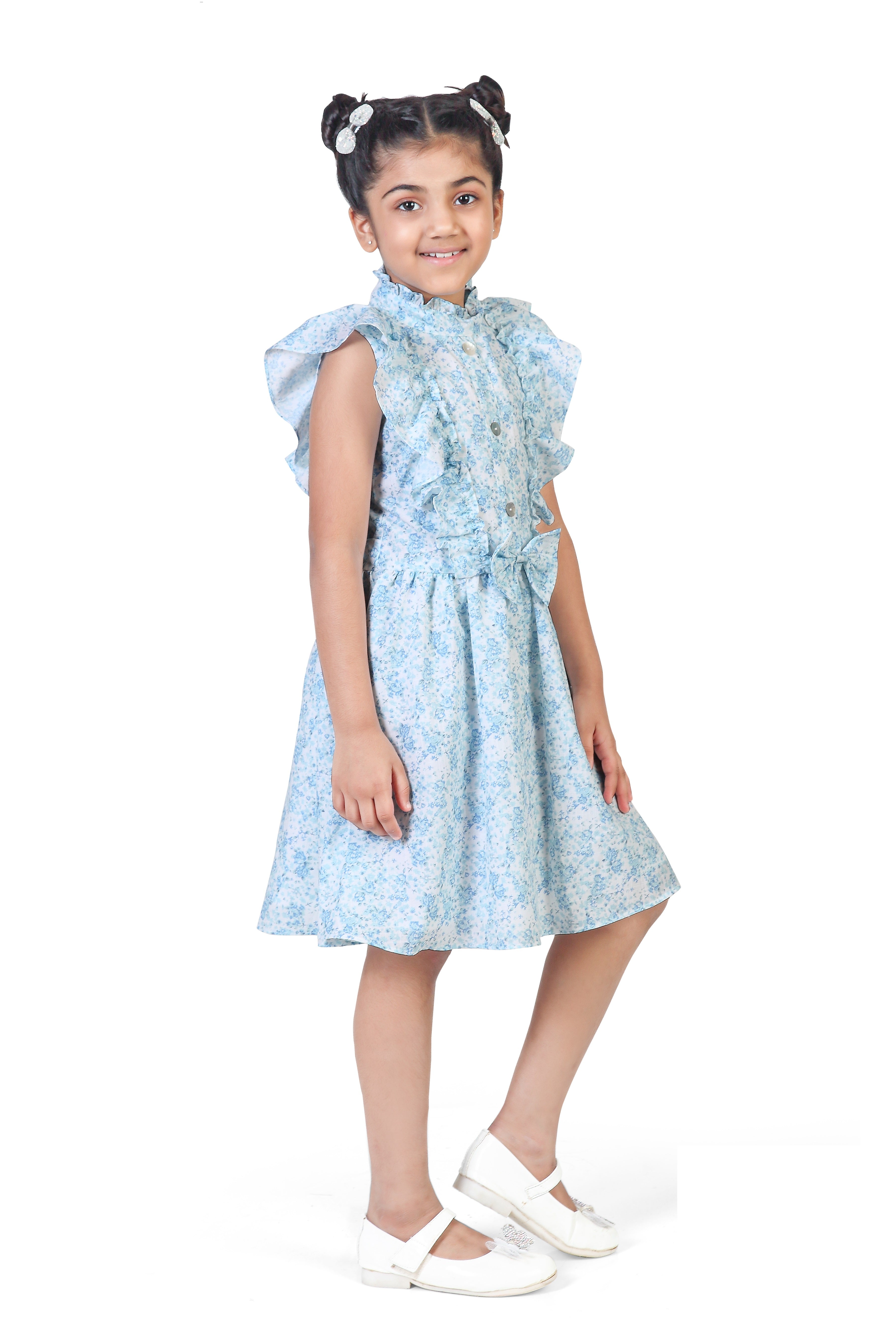 Blue Floral Fit and Flare Dress for Girls