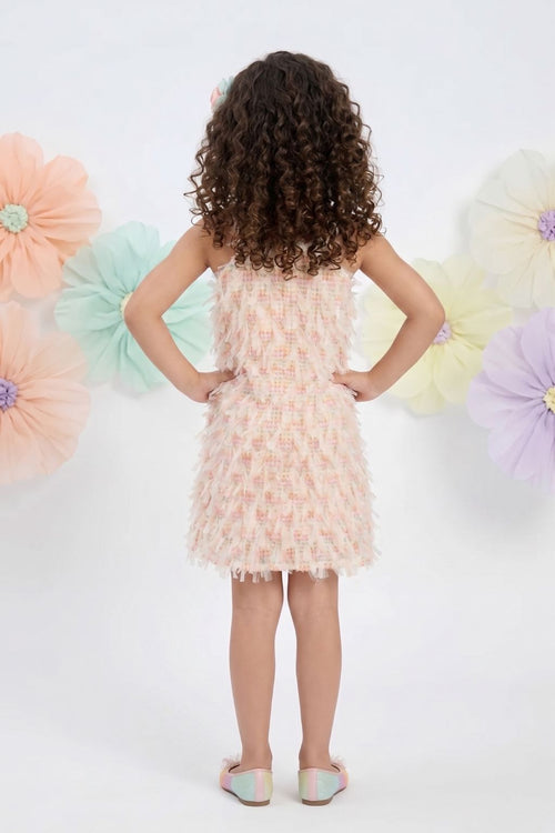 Peach Sleeveless Printed Shift Dress M2404
