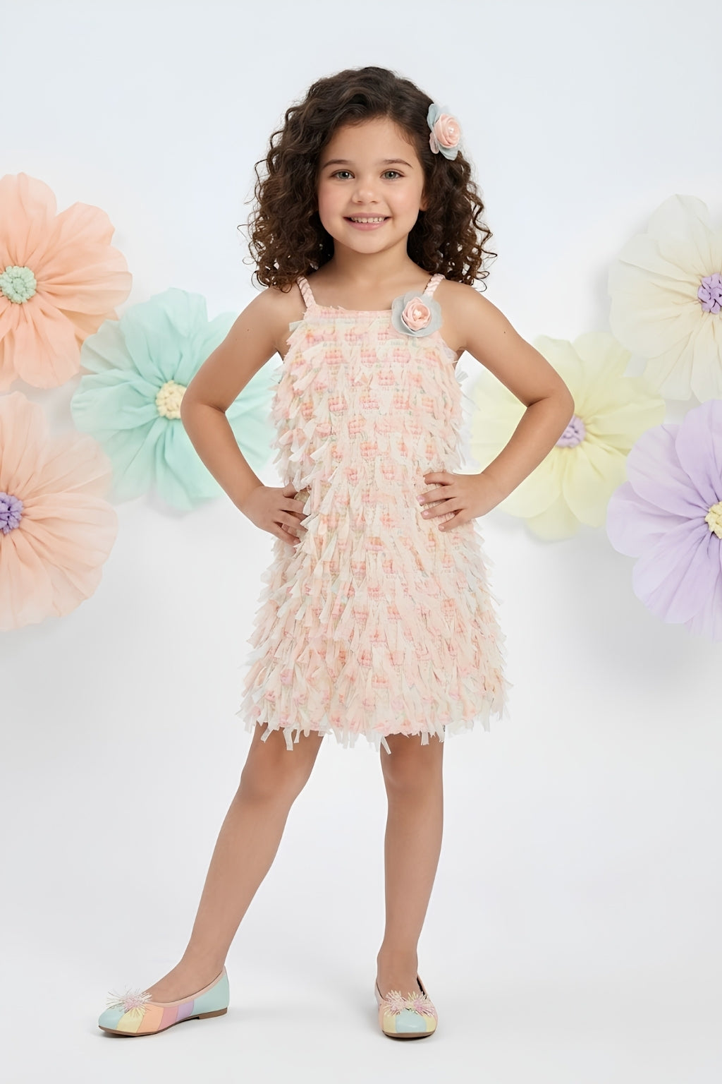 Peach Sleeveless Printed Shift Dress M2404
