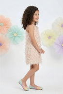Peach Sleeveless Printed Shift Dress M2404