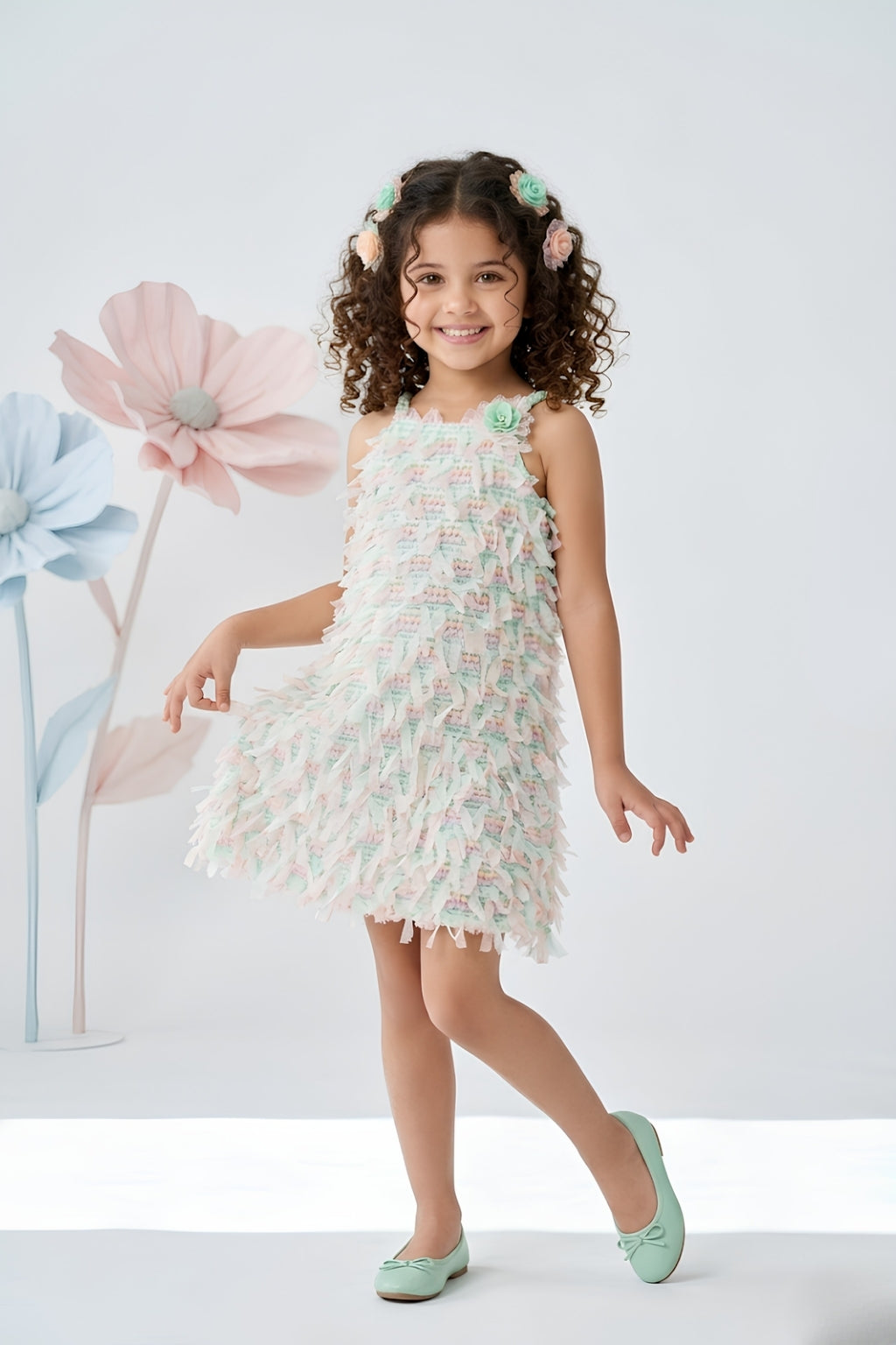 Pista Green Printed Sleeveless Summer Dress M2404