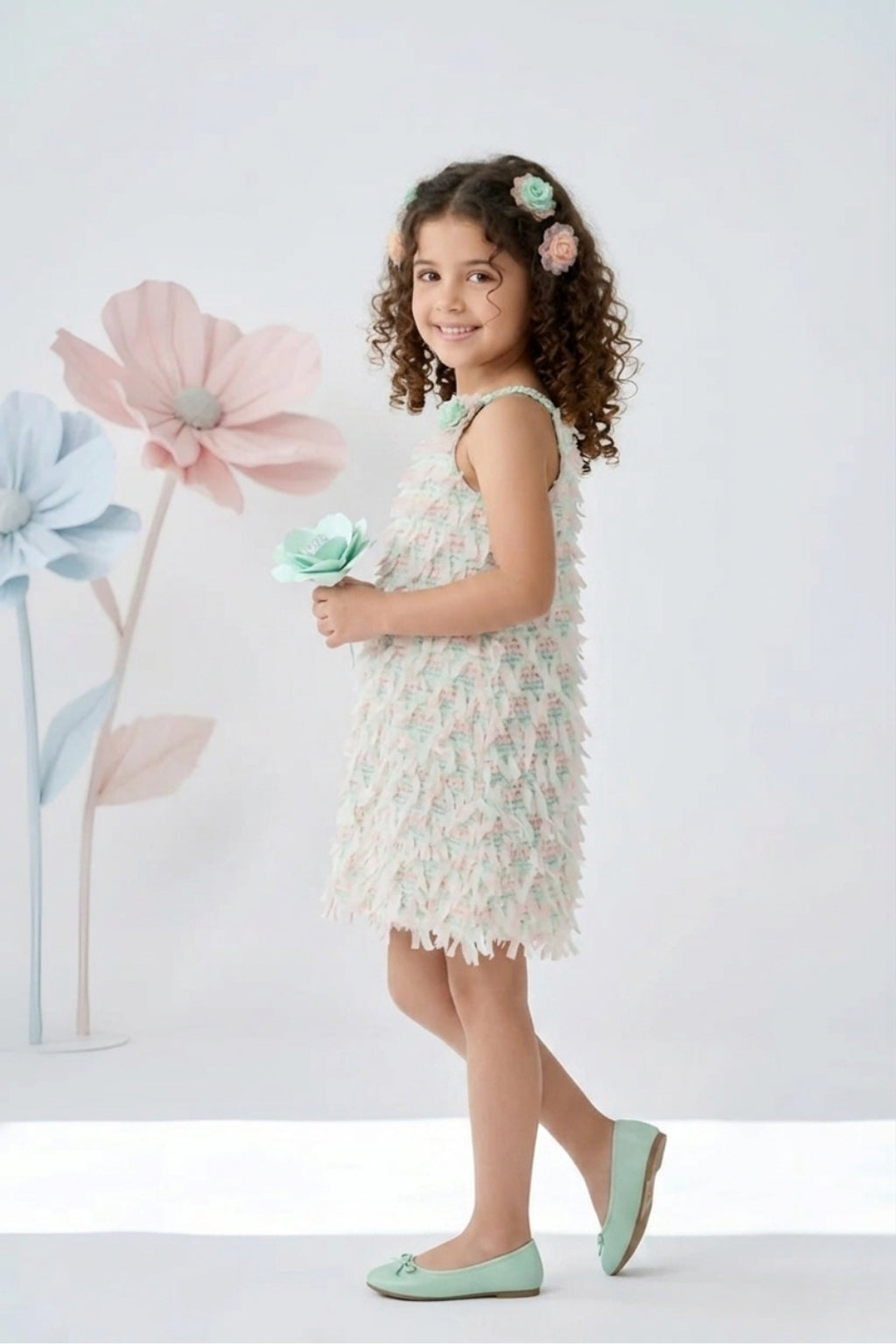 Pista Green Printed Sleeveless Summer Dress M2404