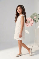 Sleeveless Ivory Petal Texture Party Dress M2405