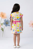Pink Printed Cap Sleeves Belted Dress M2407