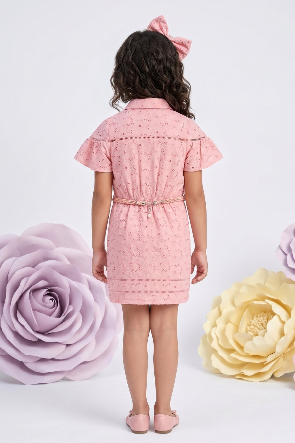 Peach Lace Charm Embroidered Shirt Dress M2408