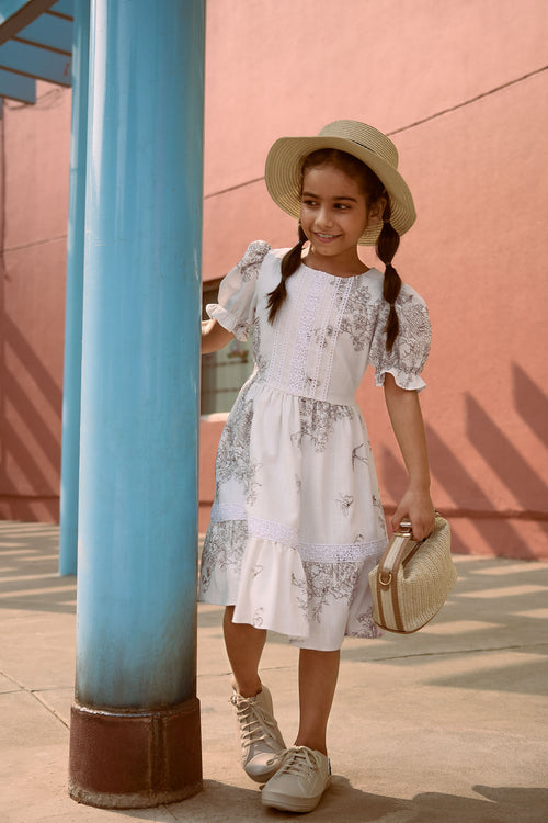 Girls White Floral Summer Dress M2409