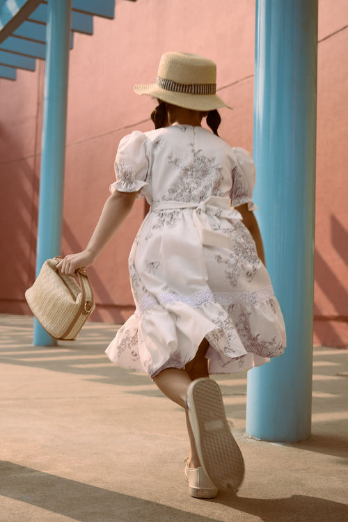 Girls White Floral Summer Dress M2409
