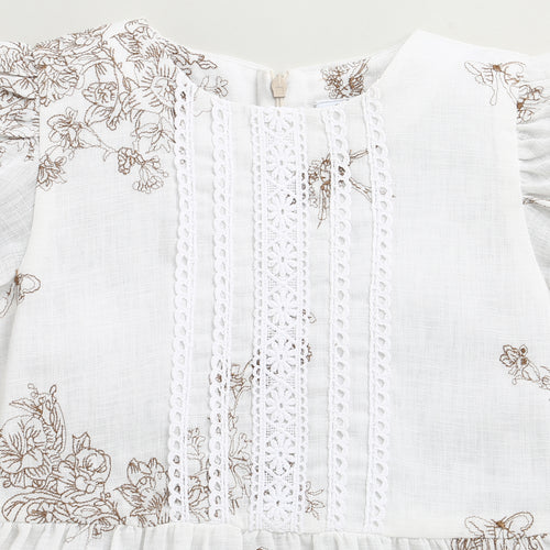 Girls White Floral Summer Dress M2409