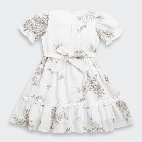 Girls White Floral Summer Dress M2409