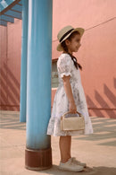 Girls White Floral Summer Dress M2409