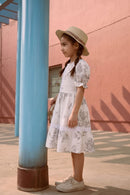 Girls White Floral Summer Dress M2409
