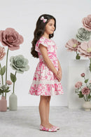 Pink Floral Puff Sleeve Dress M2412