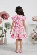 Pink Floral Puff Sleeve Dress M2412