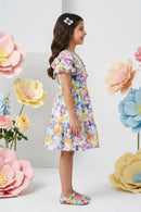 Pink Floral Puff Sleeve Dress M2428