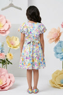 Pink Floral Puff Sleeve Dress M2428