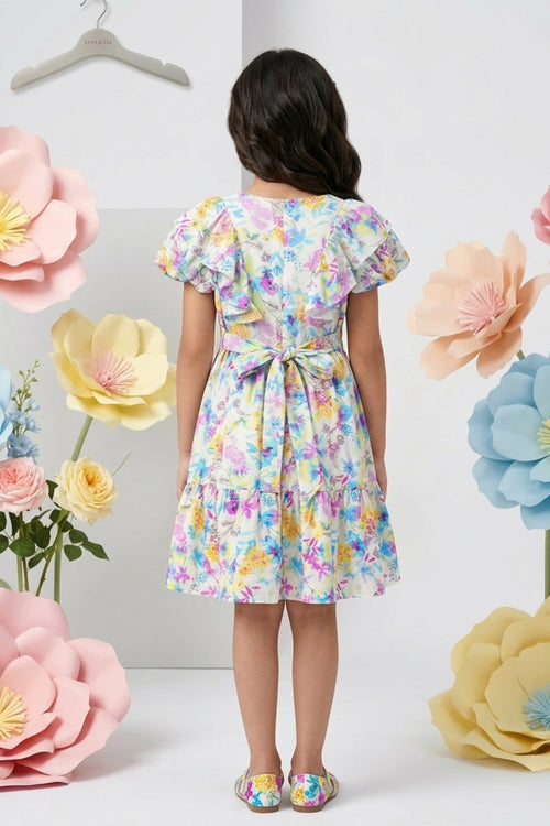 Pink Floral Puff Sleeve Dress M2428