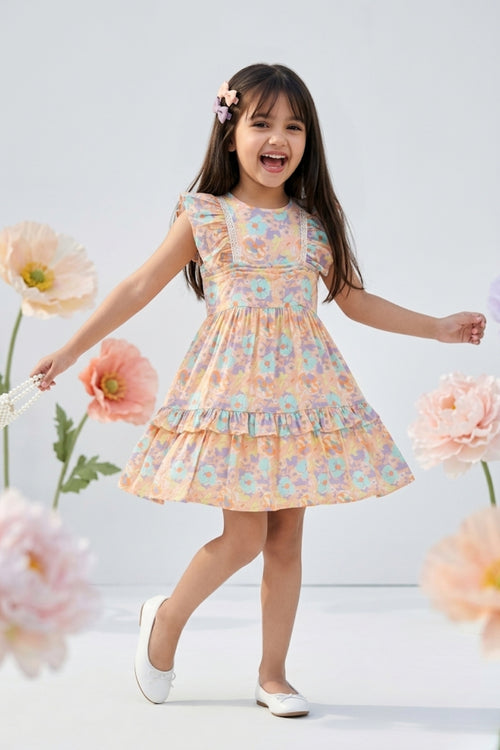 Peach Floral Ruffle Tiered Dress M2430