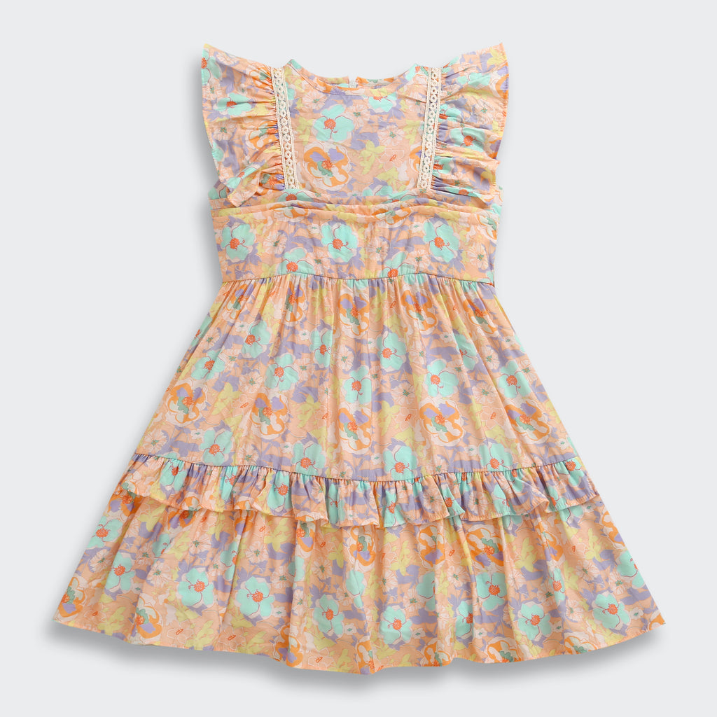 Peach Floral Ruffle Tiered Dress M2430