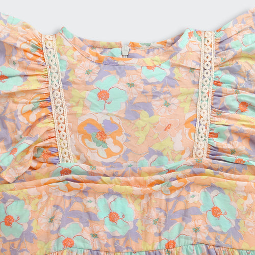 Peach Floral Ruffle Tiered Dress M2430