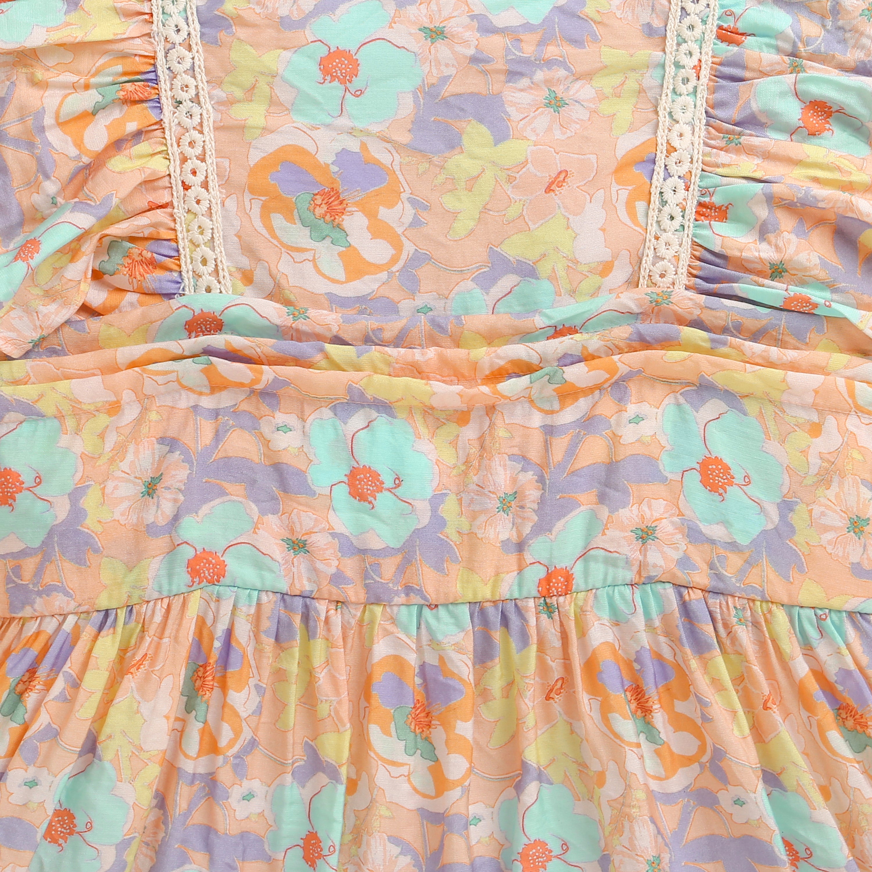 Peach Floral Ruffle Tiered Dress M2430