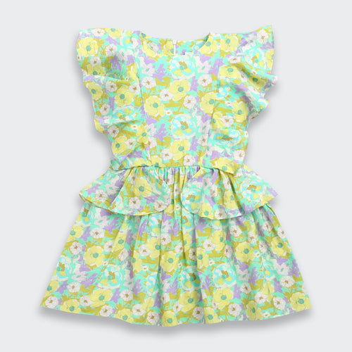 Green Floral Ruffle Layer Dress M2433